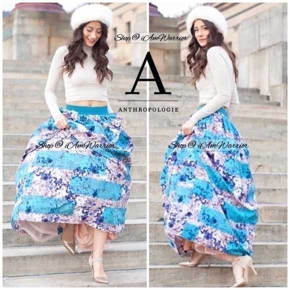 Anthropologie watercolor print tulle underlay maxi ball skirt *shop@iamwarrior - Picture 4 of 15